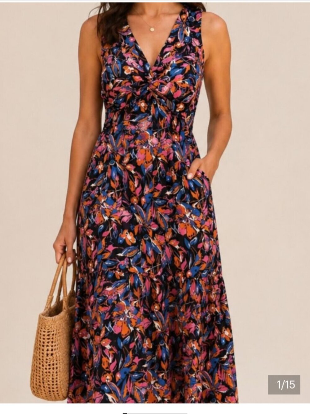 French Connection Twist Front Dress Size S Floral Maxi Cotton Dress Feminine